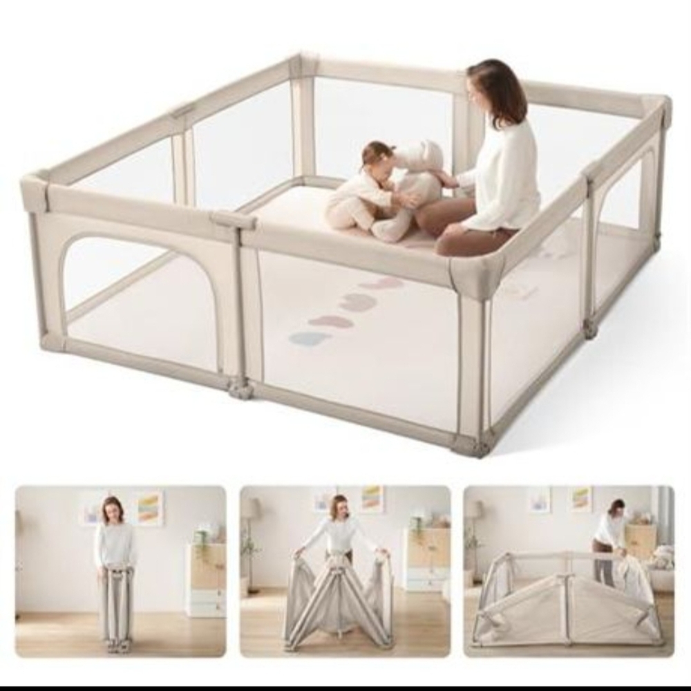 Foldable Beige Kids Playpen